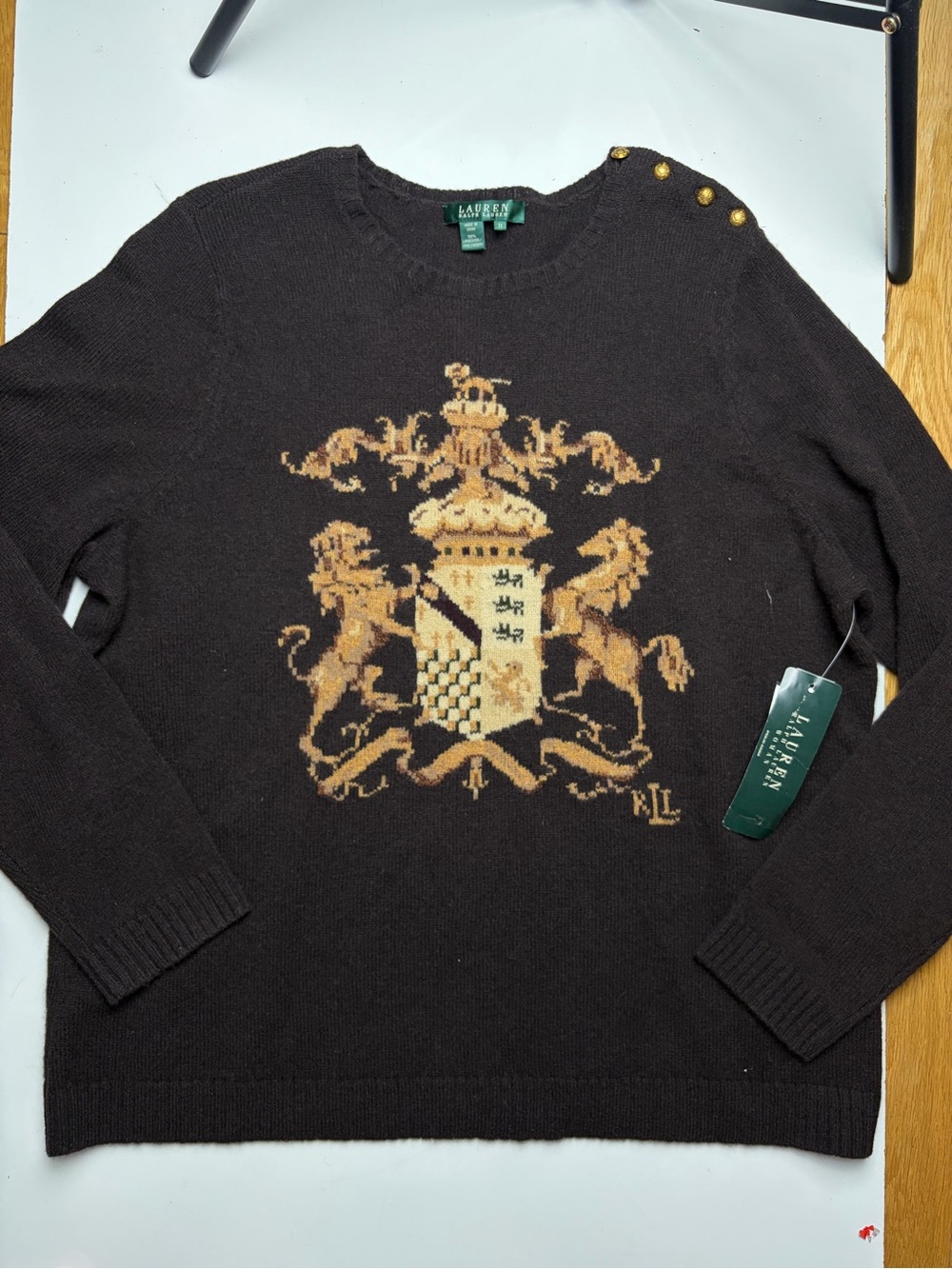 Ralph Lauren lambs wool lion horse royal crest pullover sweater